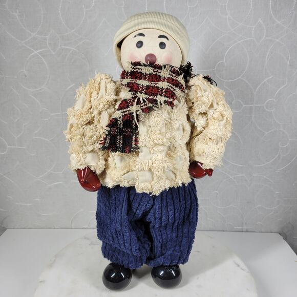 VINTAGE Holiday Snowman 16" White Hand Painted Porcelain Winter Standing Doll - Picture 2 of 14